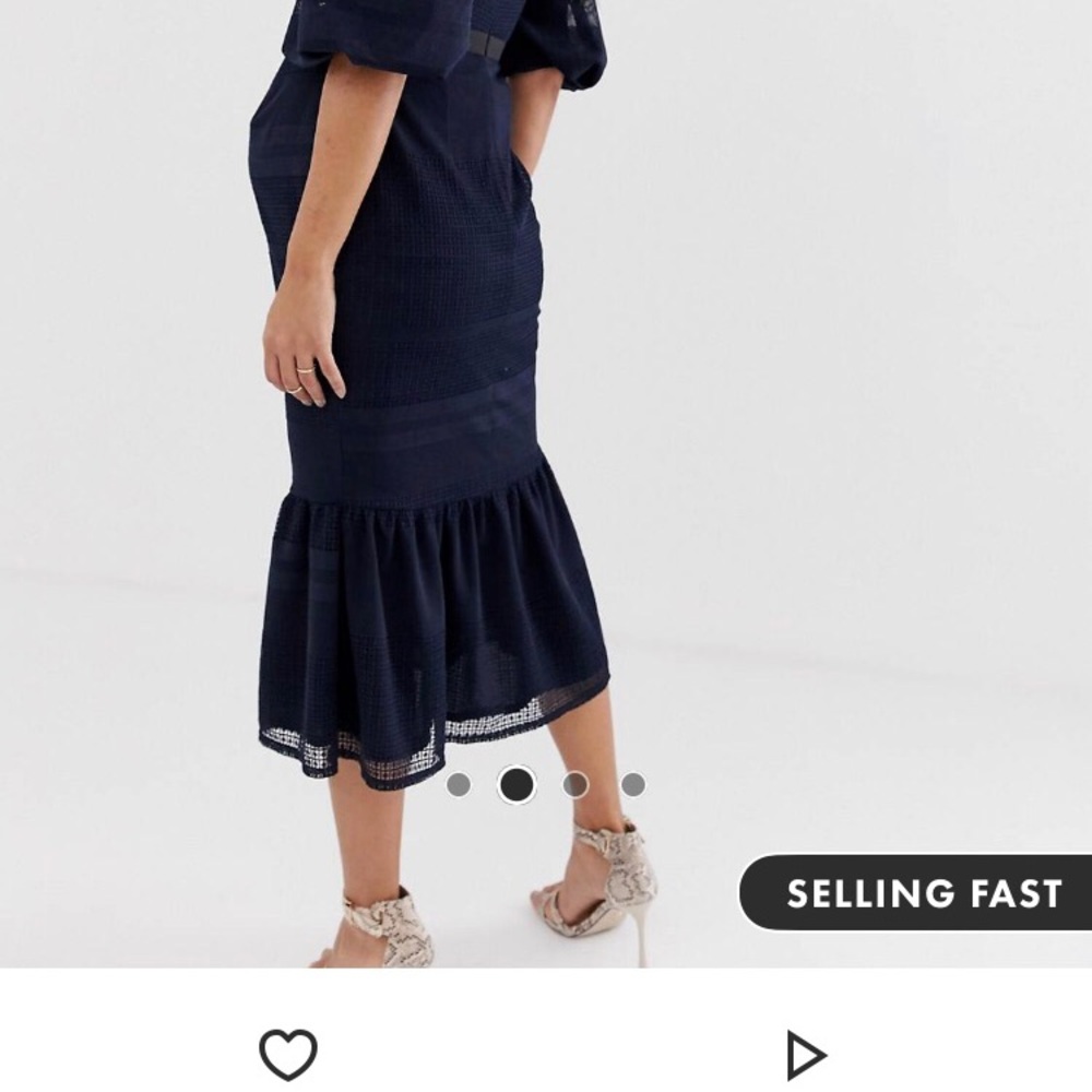 ASOS Maternity Navy lace puff sleeve pephem dress